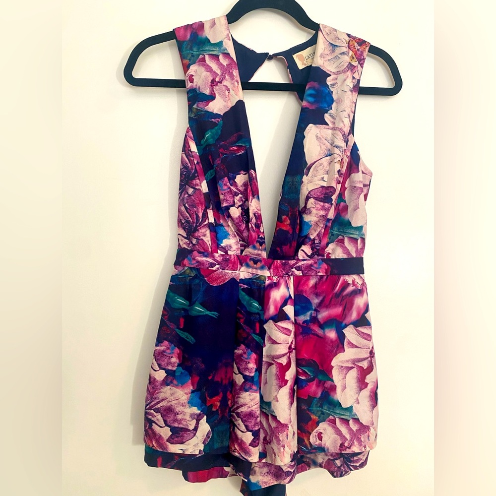 Plunging Open-Back Floral Romper